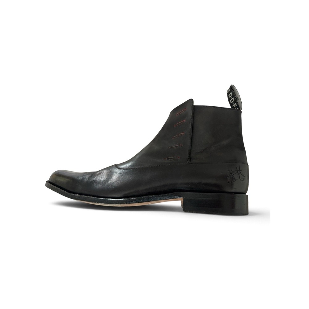 John Fluevog 1611 First Ave Black Leather Spat-Style Ankle Boots Men's 10
